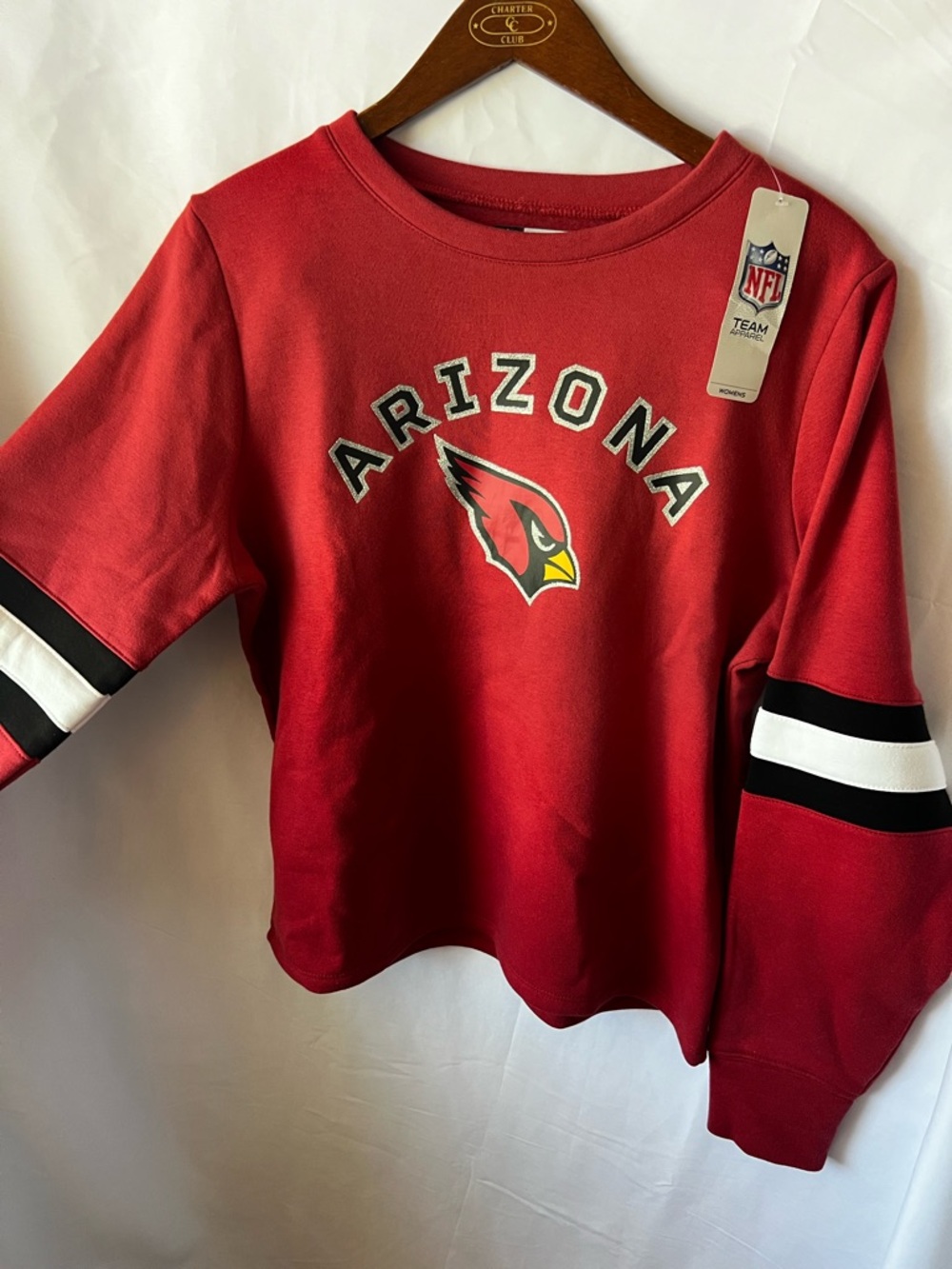 NFL Arizona Cardinals Red Sweatshirt with Black & White Stripe Sleeves
